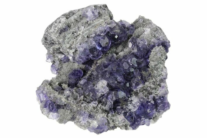 Purple Cuboctahedral Fluorite Crystals on Quartz - China #161836